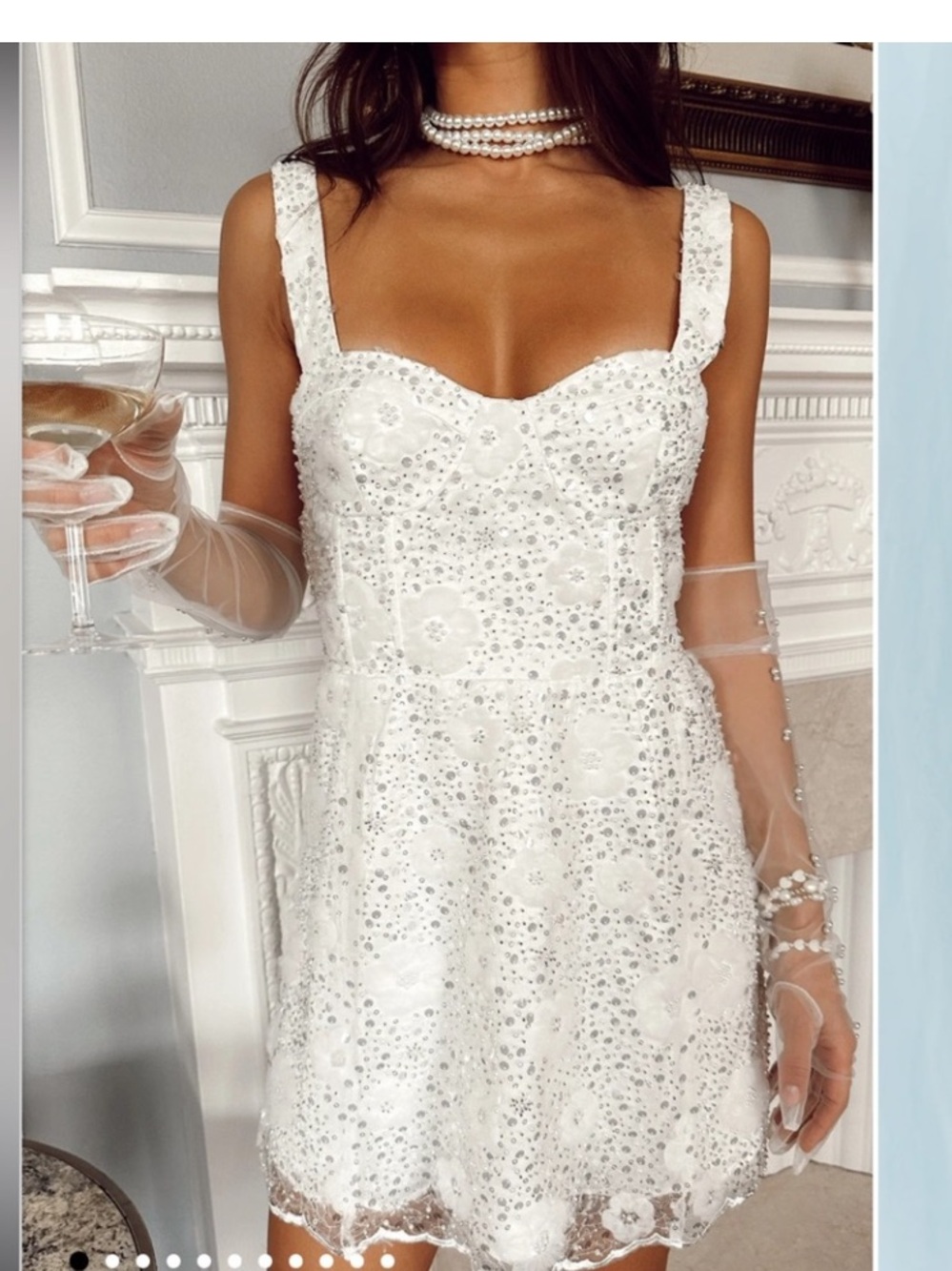 Show Me Your MuMu White Beaded Floral Mini Dress
